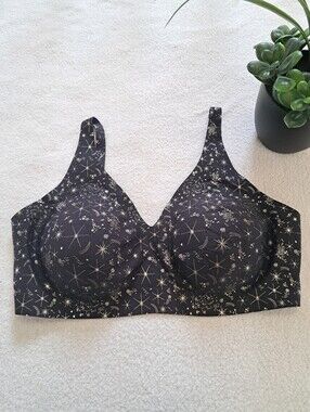 Knix Black Starry Print Wireless Bra Women's Size L++  Soft Seamless Lingerie